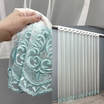 Тюль VR-Textil 1696т Грек-сітка з вишивкою і люрексом Молочний з бірюзовим 300х270 см (42-0737)