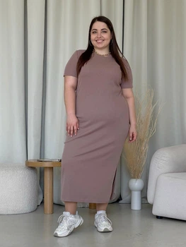 Сукня-футболка в рубчик довга літня жіноча Merlini Кассо 700000124 2XL-3XL Мокко (700000124_3)