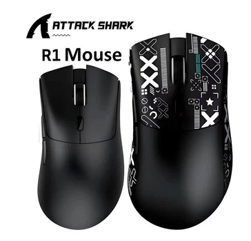 Игровая беспроводная мышь Attack Shark R1 Bluetooth/USB 2.4GHz/Type-C, оптическая (сенсор PixArt PAW3311), 800 – 18 000 dpi, 400 IPS, 40G, 6 кнопок, аккумулятор 300 mAh, 59 г (Black)