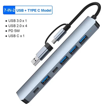 USB-Хаб Fenvi F-TUH7 7-IN-2 USB 3.0/Type-C-Hub -> USB 2.0, USB 3.0, Type-C