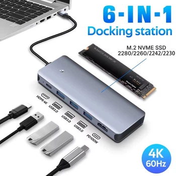 Док-станция Fenvi 6-IN-1 M.2 NVME SSD Case Docking Station USB C HUB USB C Docking Station ype-C to HDMI Adapter
