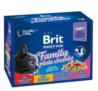 Вологий корм для котів Brit Premium Cat Family Plate pouches сімейна тарілка набір паучів 12 шт. по 100 г