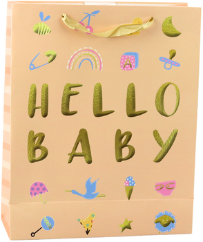 Подарунковий пакет LeanToys Hello Baby Персиковий 32 x 26 x 10 см (5905991039907)