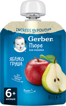 Фруктовое пюре Gerber Яблоко и груша с 6 месяцев 90 г (7613036345507)