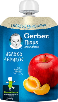 Фруктове пюре Gerber з яблук та абрикосів для дітей з 6 місяців 150 г (7613287358950)