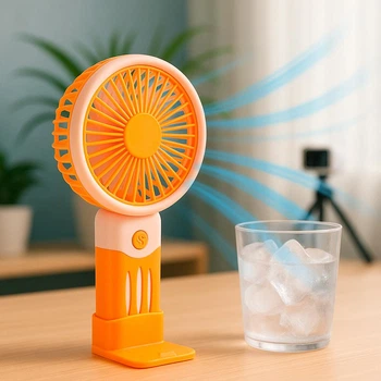 Портативный вентилятор Handheld Fan JX-991 оранжево-розовый, аккумуляторный, настольный и ручной (1011014-Other-3)