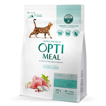 Сухой корм для стерилизованных котов OptiMeal Sterilised с индейкой и овсом 200 г B1890601