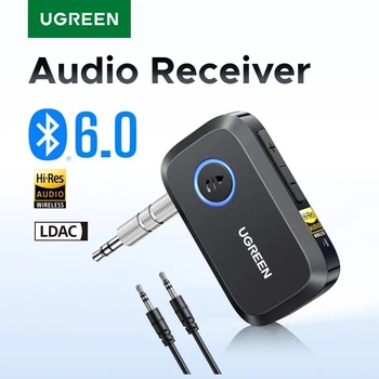 Адаптер Bluetooth 6.0 с LDAC Ugreen BT509 беспроводной аудиоадаптер Hi-Res, 3,5-мм AUX-приемник для колонок/проводных колонок/стерео Black (55546)