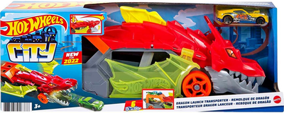 Грузовик-транспортер Хот Вилс Пасть дракона Автовоз Hot Wheels Dragon Launch Transporter Toy Car Mattel