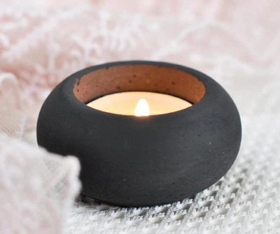 Круглий бетонний свічник для чайної свічки (Графіт) GREYMIX Concrete Art