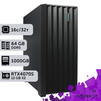 AI Workstation PowerUp #12 Ryzen 9 7950x / 64 GB / SSD 1TB / GeForce RTX 4070 Super 12GB x2 для искусственного интеллекта ИИ‑моделей и разработки