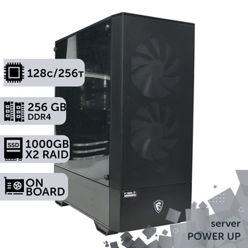 Сервер двухпроцессорный TOWER PowerUp #70 AMD EPYC 7702 x2 / 256 GB / SSD 1TB х2 Raid / Int Video
