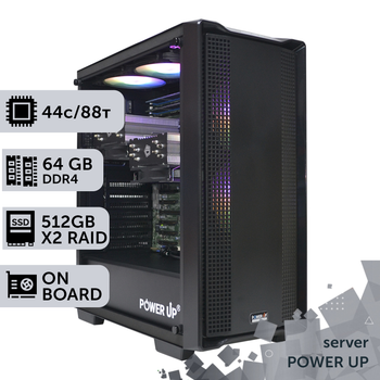 Сервер двухпроцессорный TOWER PowerUp #61 Xeon E5 2699 v4 x2 / 64 GB / SSD 512GB х2 Raid / Int Video