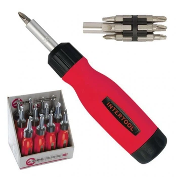 Отвертка реверсивная с комплектом насадок и магнитом INTERTOOL VT-1003 12 ед SL 4, 5, 6; PH1, PH2, PH3; T15, T20, T25; PZ1, PZ2, PZ3