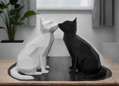 Елегантна Скульптурна Пара Котів Інь-Ян Low-Poly. Aivory