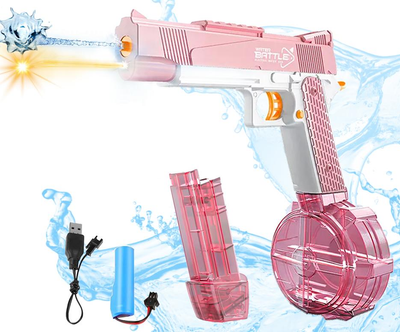 Водяний пістолет акумуляторний з підсвіткою Desert Eagle Water Battle Upgrated з двома резервуарами Рожевий