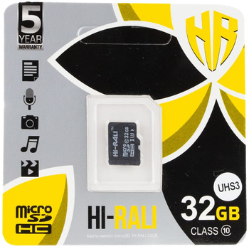 Карта памяти Hi-Rali microSDXC (UHS-3) 32GB Card Class 10 без адаптера