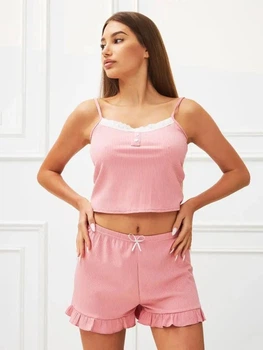 Піжама жіноча комплект Bubblegum, топ на бретелях і шорти з рюшами Розмір XL Рожева