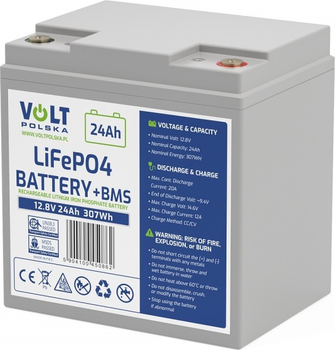 Akumulator Volt LiFePO4 12.8V 24Ah 20A BMS (6AKLI02412)