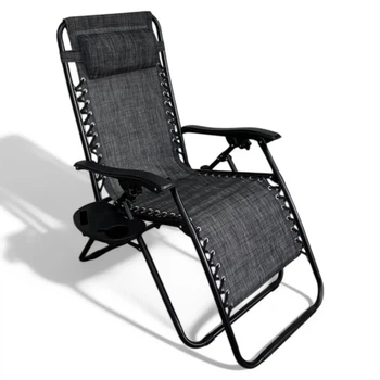Раскладное кресло-шезлонг LEOBRO Zero Gravity Dark Grey 173x64x110 см до 120 кг с подголовником и держателем для туризма отдыха на природе в кемпинге или даче Темно-серый