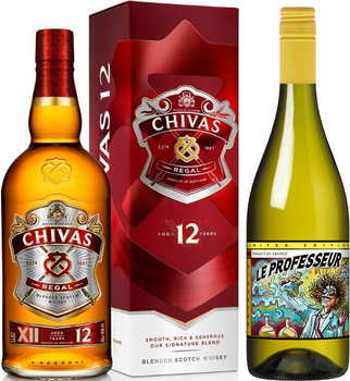 Виски Chivas Regal 12 лет выдержки 1 л 40% в подарочной упаковке + Вино Le Professeur Viognier белое сухое 0.75 л 13% (080432400432R+3700619350189)