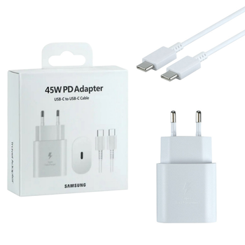 Зарядний пристрій Samsung PD45W / 3A Type-C швидка зарядка Super Fast Charge + кабель Type-C White