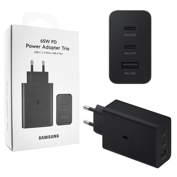 Мережевий зарядний пристрій Samsung 65W USB+2Type-C швидка зарядка Super Fast Charge та Power Delivery Black