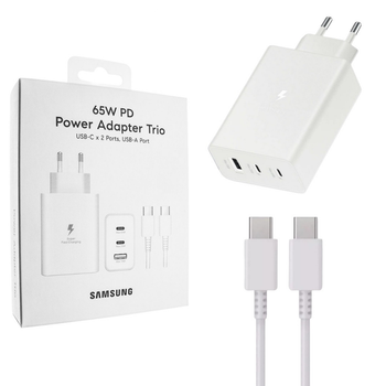 Зарядний пристрій Samsung 65W USB+2Type-C Super Fast Charge та PD + кабель Type-C-Type-C White