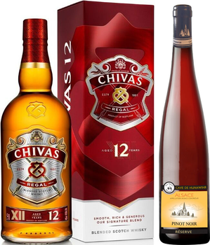 Виски Chivas Regal 12 лет выдержки 1 л 40% в подарочной упаковке + Вино Pinot Noir Reserve Alsace Rouge красное сухое 0.75 л 13% (080432400432R+3306998110705)