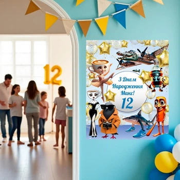 Наліпка на стіну на день народження хлопчика Oxbo Party Балерина Капучіно 120х100 см Голубий