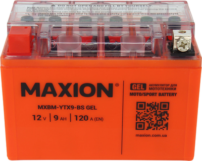 АКБ мото гелевий 12V 9-А/год L+ (Maxion) (152х88х106) YTX9-BS GEL