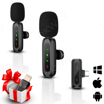 Микрофон петличный беспроводной Type-C Lightning 20м iPhone Android 2.4 ГГц TikTok YouTube внешний видео USB-C ноутбук DSP шумоподавления DKWAY FL-22 Pro Dual + переходник в подарок