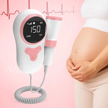 Доплер фетальний ультразвуковий для прослуховування серцебиття плоду Fetal Doppler, портативний детектор серцевого ритму малюка для вагітних з РК-дисплеєм на батарейках Білий з рожевим YSL-T505-White/Pink