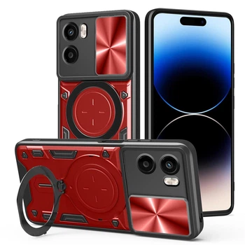 Чехол Magnetic Shield для Motorola Moto G05 бампер противоударный с подставкой кольцом Red