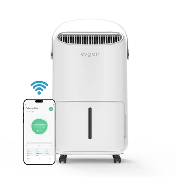 Осушувач повітря EvoAir NovaDry 12 Smart з Wi-Fi керуванням, 12л/24год, датчик вологості, іонізація, УФ-лампа, функція сушіння одягу, резервуар 2,5л, цифровий дисплей, білий з кремовим ремінцем
