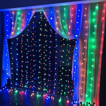 Гирлянда Штора от сети 2х1, 5м, 320 LED, Водопад, Разноцветный / Светодиодная гирлянда на окно