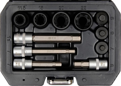 Nasadki sześciokątne do zacisków hamulcowych YATO 3/8", 1/2", 7–22 mm 11 szt. (YT-06808)