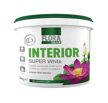Краска интерьерная акриловая FLORA Colour Super White INTERIOR, белая 4.2кг