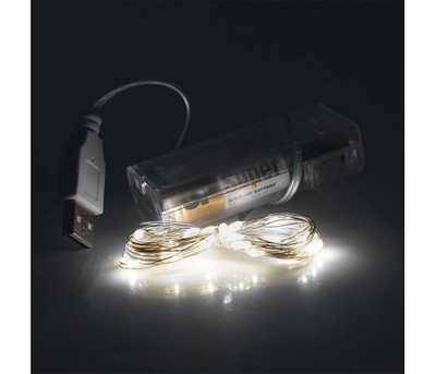Гірлянди 30LED, 1 режим, 3 метри, прозора ізоляція, живлення від 2 * АА (немає в комплекті), White Hot, BOX