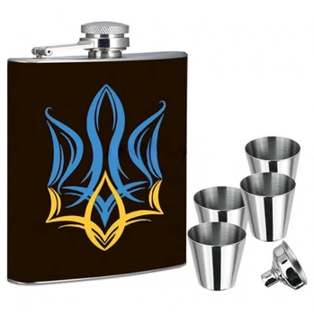Набор Фляга Флаг Украины + четыре стаканчика + лейка 7 oz