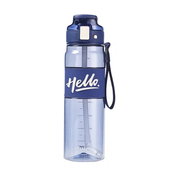 Пляшка для води спортивна Cille Hello 860 мл тританова пляшечка для спорту фляга з ремінцем і мішком зі шкалою Синій