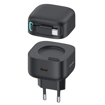 Сетевое зарядное устройство USAMS US-CC202 GaN With Type-C Magnetic Retractable Cable Module XMF Ser. 35W (2USB-C) (Black) (226963)