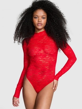 Боді Victoria's Secret WINK LACE LONG-SLEEVE BODYSUIT M Червоний (26957314)
