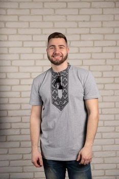 Вишиванка чоловіча Galychanka 3XL сіра чорна вишивка