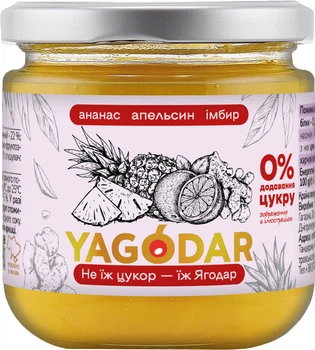 Джем YAGODAR Без сахара Ананасовый с апельсином и имбирем 210 г (4820255080093)