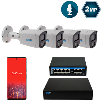 Комплект видеонаблюдения на 4 цилиндрические 2 Мп IP-камеры SEVEN IP-7222W4-2MP