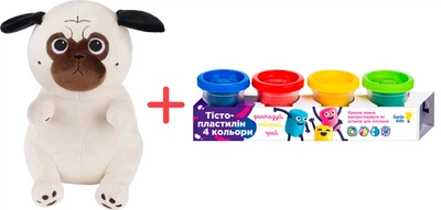 Набір Іграшка подарункова Inka Toys Мопс Moteco 21x20x30 см + Набір для дитячої творчості Genio Kids Тісто-пластилін 4 кольори (4820266221706_1)