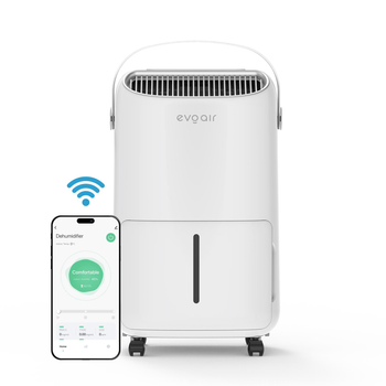 Осушувач повітря evoair NovaDry 12 Smart, до 30 м², іонізація повітря, УФ - знежараження, осушення до 12л/24 год, резервуар 2.5 л, розумний контроль вологості повітря, мобільний додаток, White - Crem