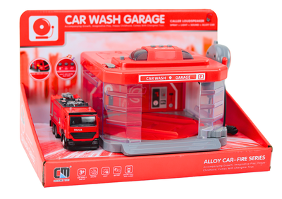 Myjnia straży pożarnej Lean Toys z krótkofalówką światłami dźwiękami i wodą (18747) (5905991019923)