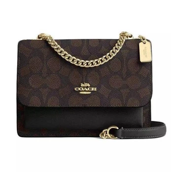 Женская сумка Coach Mini Klare Crossbody Bag In Signature Canvas темно-коричневая